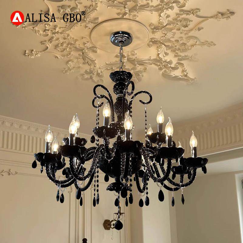 爱丽莎法式客厅吊灯覆古黑色高级感欧式宫廷风蜡烛水晶烛台饭厅灯