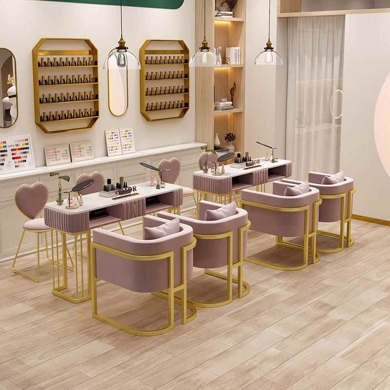 现代简约326甲桌椅套装轻奢网美红修甲台经济板实惠单三人岩双美