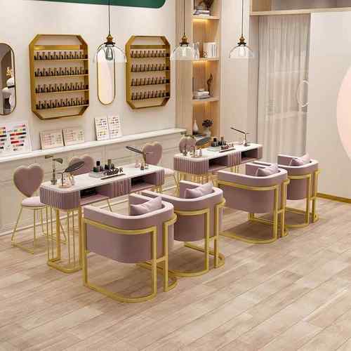 现代简约326甲桌椅套装轻奢网美红修甲台经济板实惠单三人岩双美