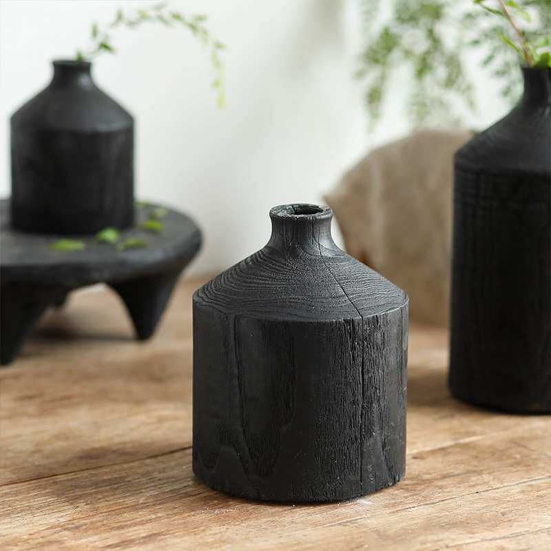 软圆木寂黑色宿做餐桌侘摆件复古民风花瓶旧家居装饰品小口实木,家居饰品,花瓶,淘宝优惠券,粉丝福利购,淘宝优惠卷