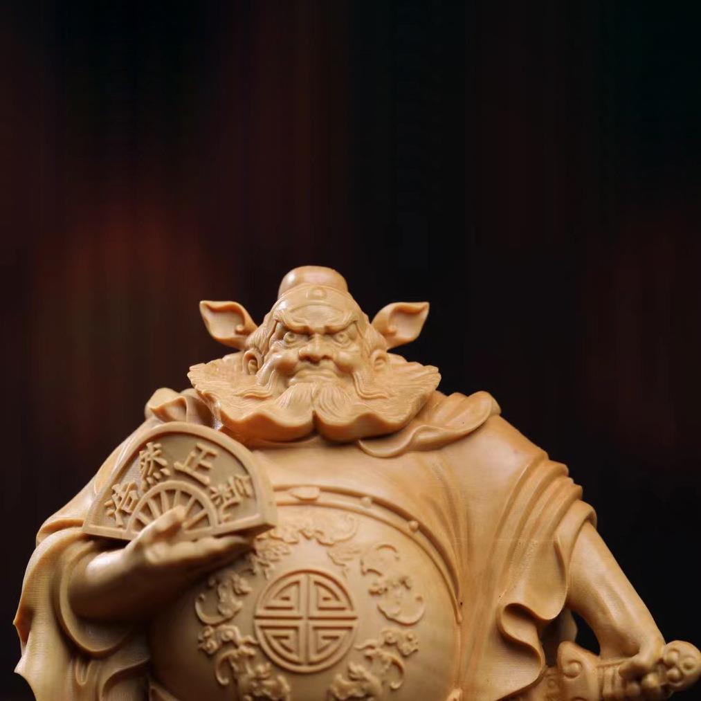 小660美叶黄杨木雕精品手降人魔钟馗天师悟空香插鱼汽车摆件把件