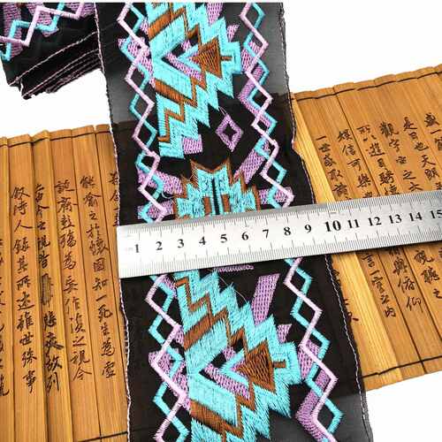 民族刺绣条码花边 外贸出口箱包服装辅料 彩色织带刺绣花边批发