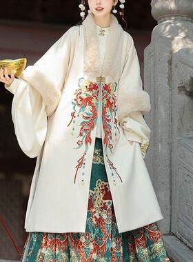 明制汉服女【囍鱼】合领裘衣加绒毛呢发热衣裤立领琵琶袖马面裙冬
