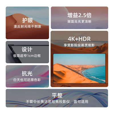 XIAPI虾皮画框投影幕布家用高清短焦激光投影仪适用电影布室内客厅抗光画框幕贴墙一体式家庭影院3D投屏通用