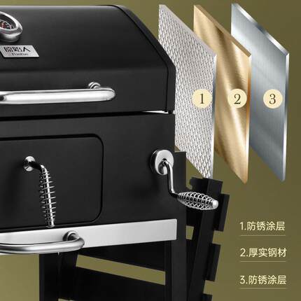 多功能黑色不锈钢烧烤炉家用户外烧烤架庭院可移动烧烤炉可定