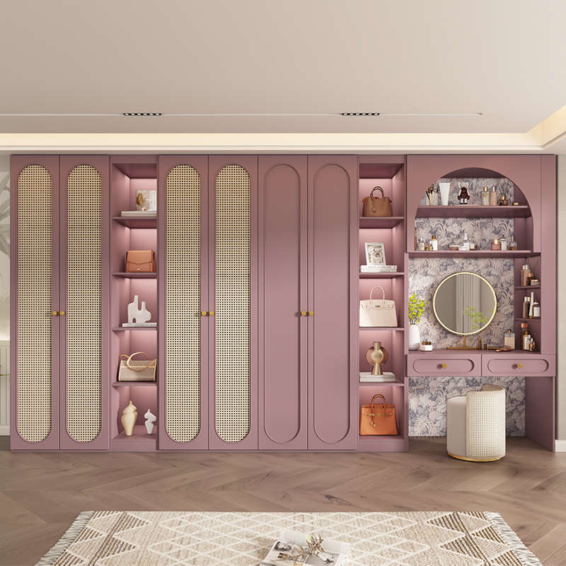 定制级欧松板衣柜卧室家用实木藤编简约白色奶油风60深柜子