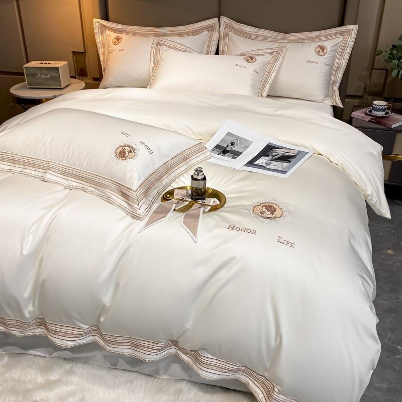 轻奢长棉刺绣HJC-4028四件套100全棉纯简约被套双人色床纯绒单四