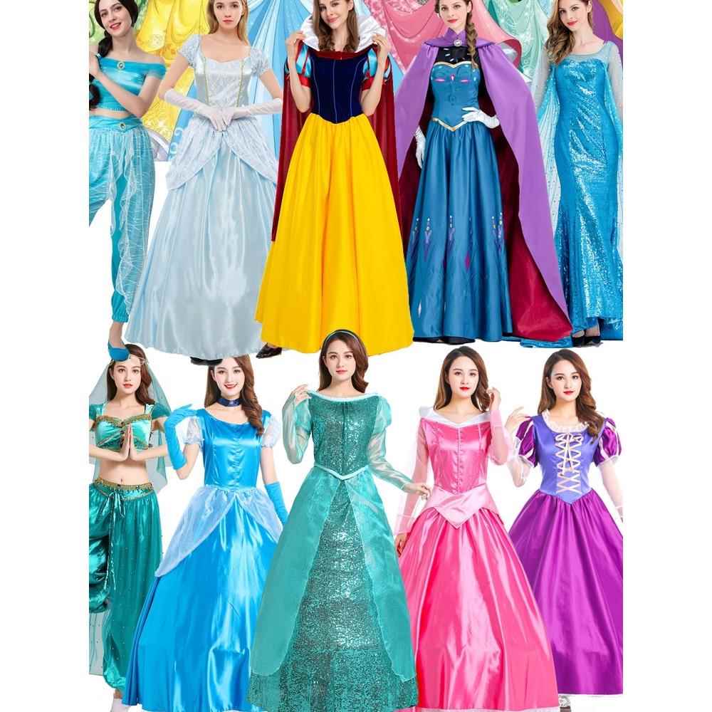 万圣节cosplay睡美人冰雪奇缘爱莎白雪灰姑娘成人大人礼服公主裙