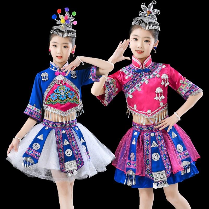 儿童苗族演出服壮族三月三少数民族服装彝族男女童舞蹈傣族表演服