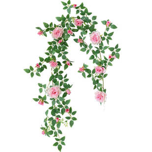 饰墙壁挂 仿真玫瑰花假花藤条绿植塑料藤蔓植物室内空调管道遮挡装