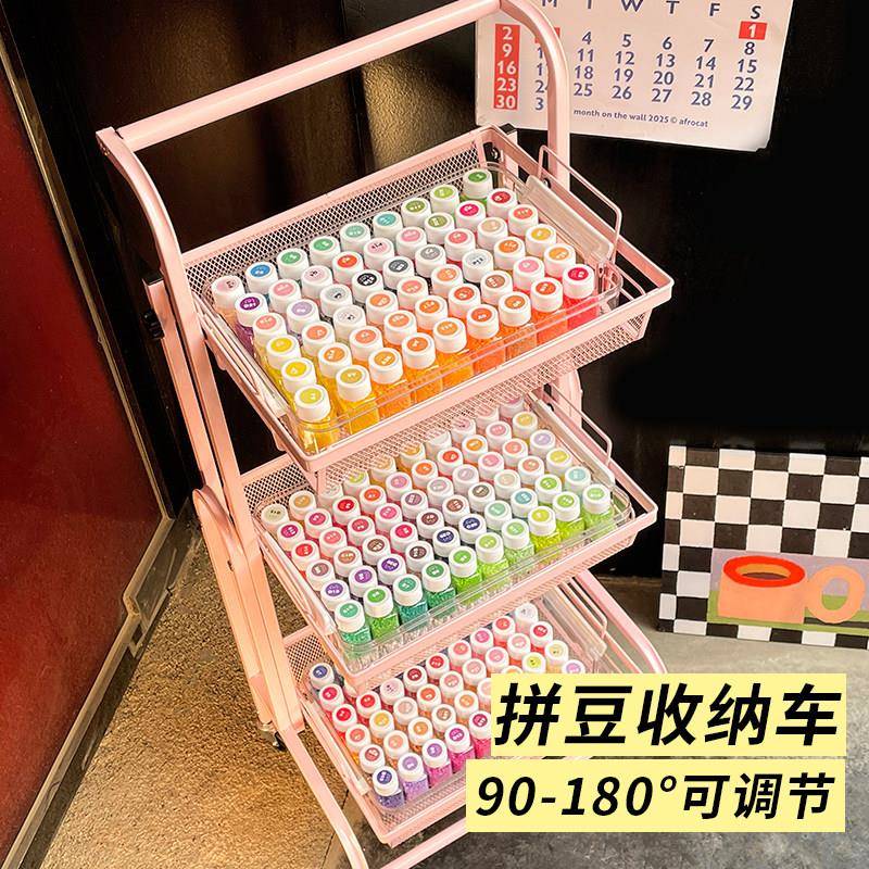 大容量拼豆收纳推车可折叠可平摊带轮落地小推车拼豆工具置物架