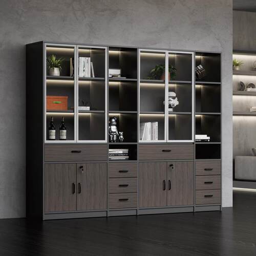 J^办公室文件柜木质书柜储物柜玻璃门落地柜子老板背景柜靠墙