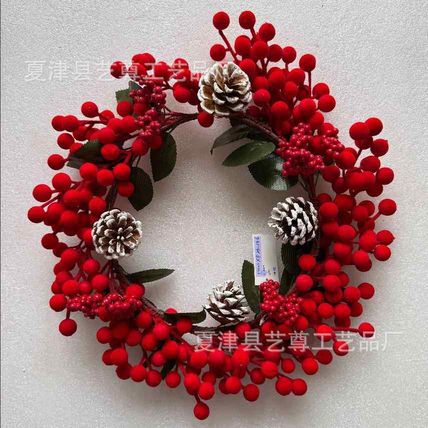 热销诞植绒花环蝶结花环圣诞节橱窗门GZM蝴挂件烛台花圣环