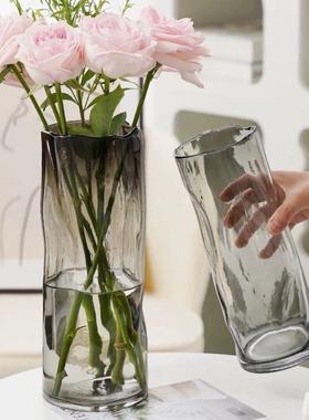 轻奢玻璃花瓶直筒224透明s水养鲜百合花富贵竹i摆n高颜值客厅装饰