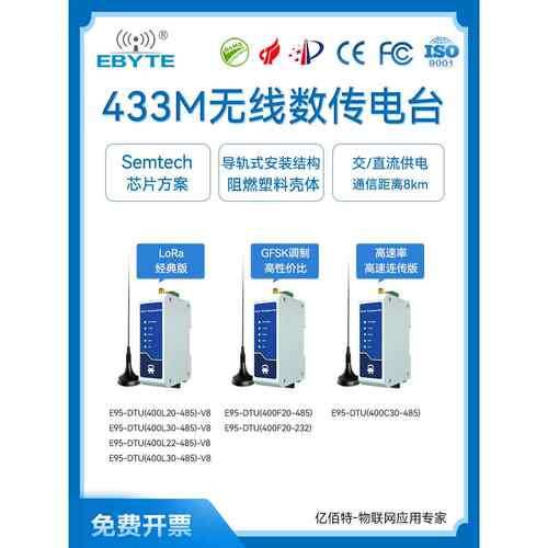 Rs485无线收发器数字无线电433通信模块Gfsk射频远程Lora物联网通