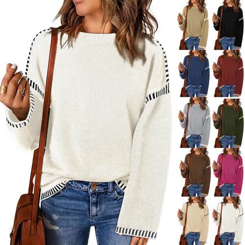 Sweaters For Women Fashion Solid Crewneck Loose Fit Long