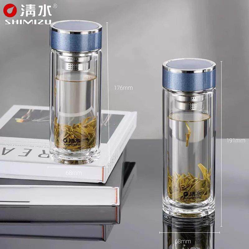 清水玻璃杯双层大容量车载男女过滤泡茶水杯礼盒高硼硅玻璃杯8861