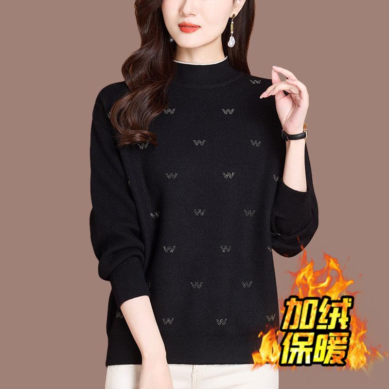 胖妈妈一体绒毛衣女秋冬加绒加厚针织打底衫遮肚子大尺码保暖羊毛