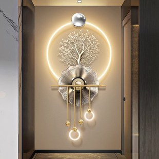 饰画招财树走廊过道挂画O立体带灯发光吊坠壁 轻奢入户高档玄关装