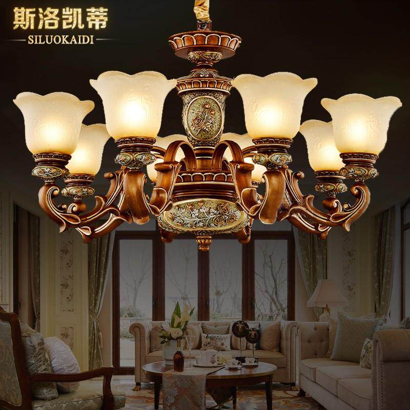 美式吊灯客式厅灯欧式餐铁525艺树脂厅吊复古大气别墅复式灯楼藏
