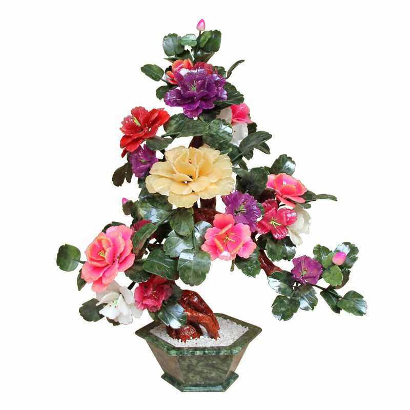 18朵玉石多色牡丹花工艺品摆件客厅家居饰品玉器牡丹创意摆件