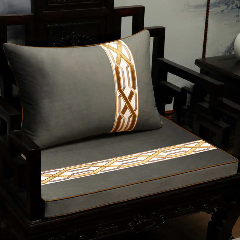 中式绒布沙发坐垫红木家具绣花椅垫加厚防滑罗汉床垫海绵芯定制