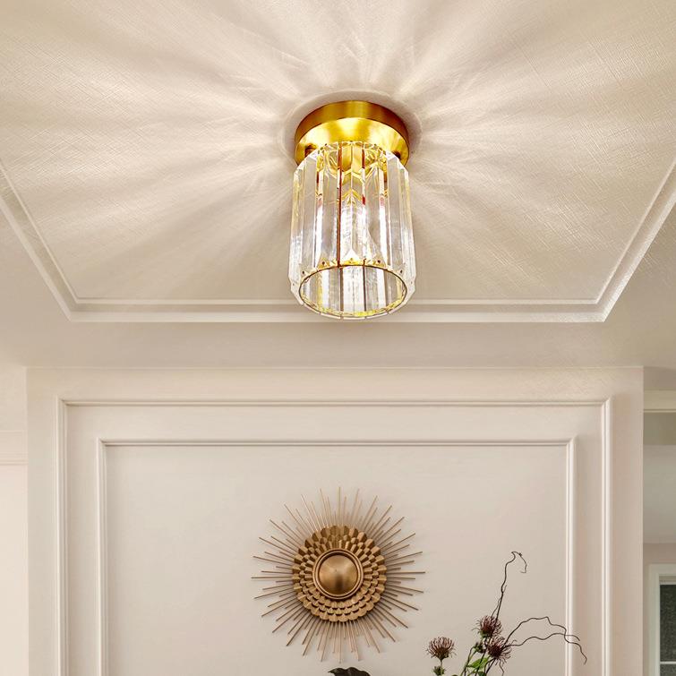 全铜水晶过道灯轻奢现代走廊玄关阳台衣帽间卧室吸顶灯家用走廊灯