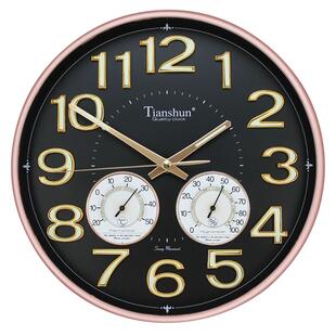 上海英天顺挂时尚简约带温湿度表钟家钟用夜光走时14英寸11391139