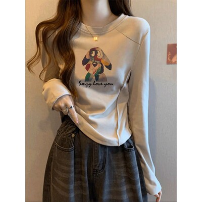韩国Honey koko⭐德绒磨毛正肩长袖T恤女下摆弧形保暖打底衫秋冬