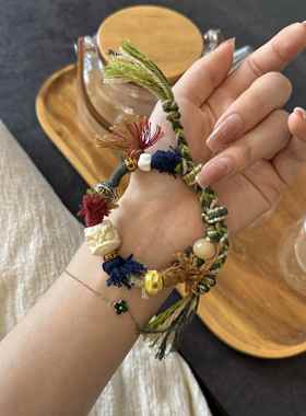 原创藏风多巴胺手绳象牙果醒狮搭配纯铜智慧眼菱镁矿镶嵌