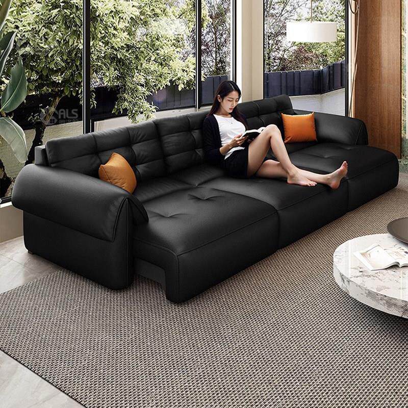 电动真皮沙发意式极简小户型客厅多功能沙发零靠墙直排伸缩沙发床
