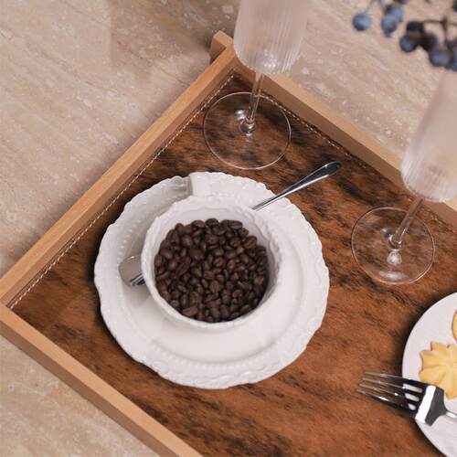 现代轻奢实木马毛托盘长方形茶具茶盘样板间木质茶点盘茶杯收纳盘