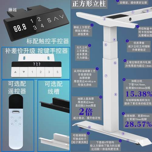 双电机升电办公家用书桌腿支架可调26节移自子动实木电脑动降桌