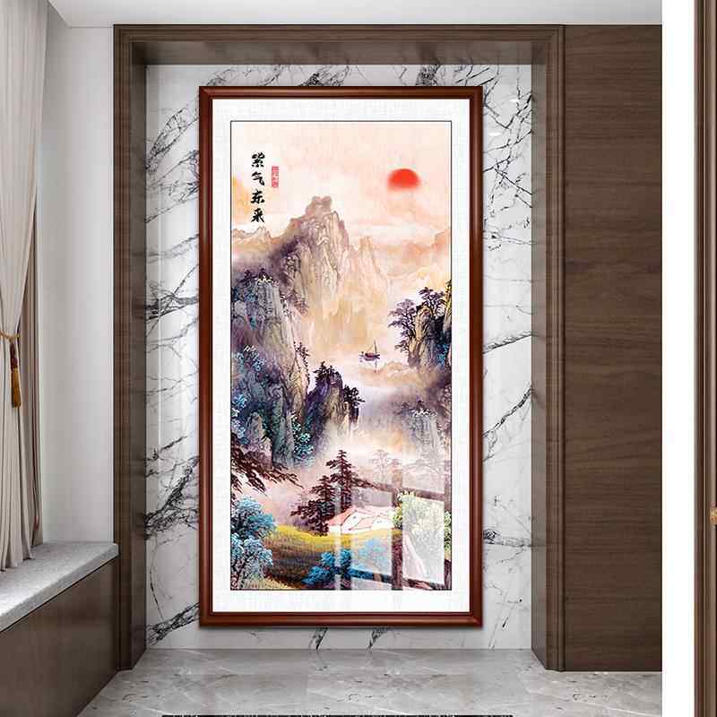 网红紫气东来版山画字饰画水客厅装画画竖入户墙玄挂关道过办公室