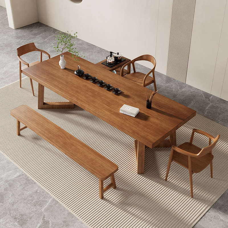 实木茶桌现代简约原木大板办公家用茶台阳台禅意茶室泡茶桌椅组合