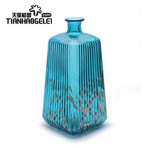 天昊格蕾纯手工轻奢条纹金星点方形小口玻璃花瓶客厅餐厅装饰摆件