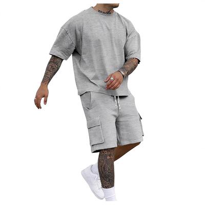 Men's Solid Color Matching Set: Relaxed Fit Drop Shoulder T-