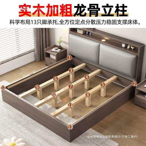 实木床双人1主82米卧家用IOS1.5米小户型出租房.2民宿1.简易单人