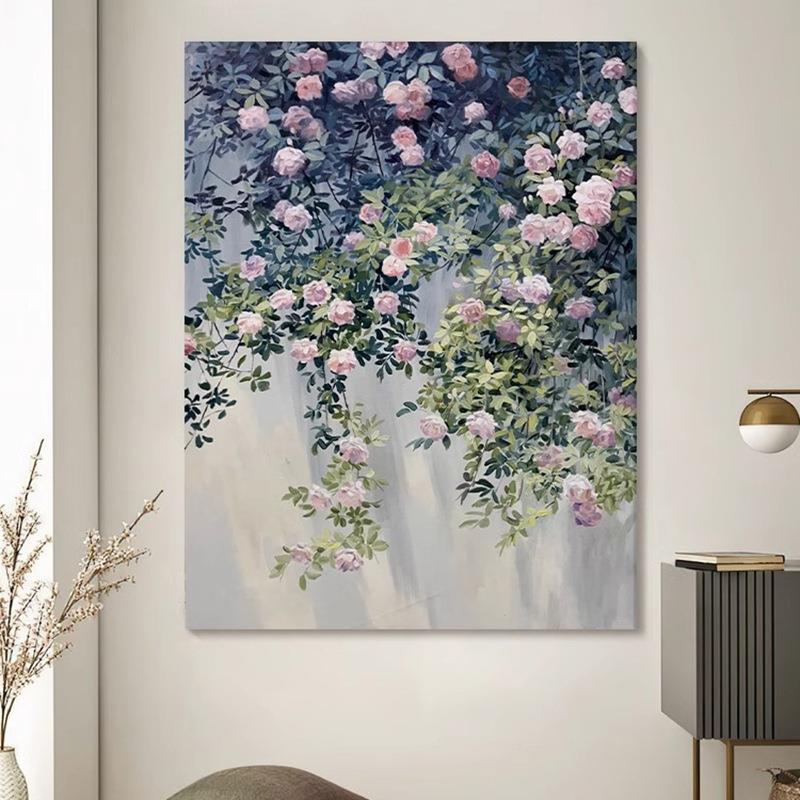 一件蔷薇花纯手绘画绿植花卉客厅装饰画玄关肌理画北欧风简约挂画