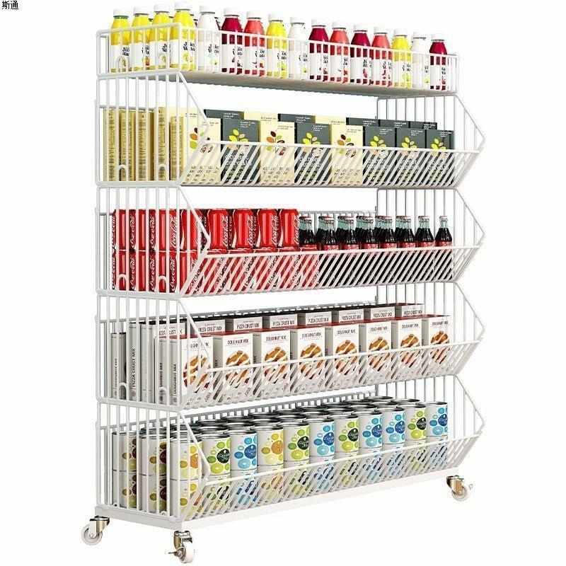 落地多层厨房家用置物超市收纳架移动零食展示架货架便利店斜口篮