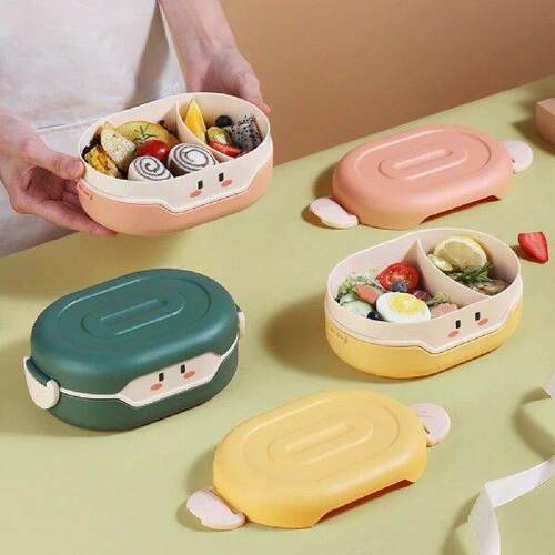 Cartoon 3 Partition Plastic Kids Lunch Box Leak-Proof