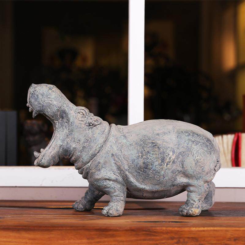 河马件动物雕居塑树脂工艺品客厅办间公室1玄关样板摆家软装饰品