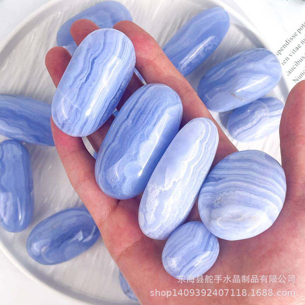 然水晶纹玛瑙手把蓝件原QIP石天磨能量石把打玩家居鱼缸花盆装饰
