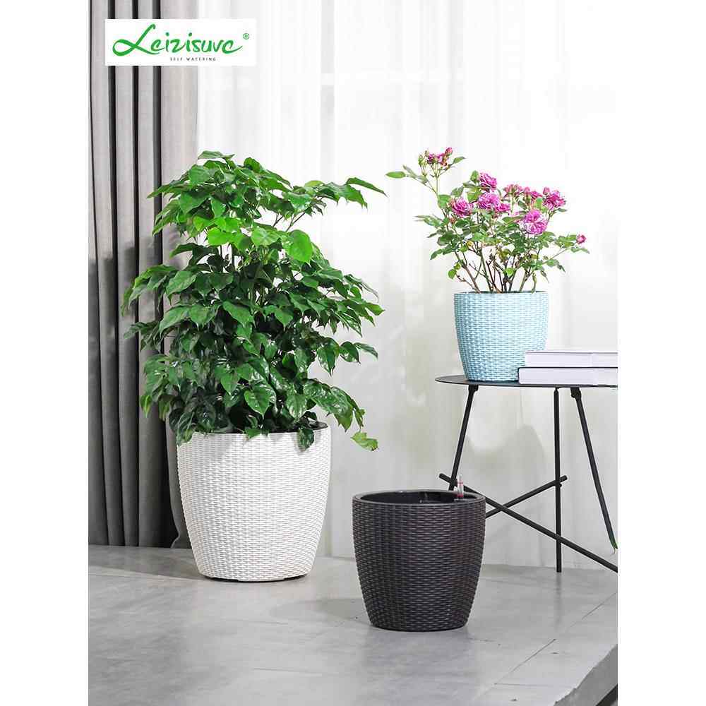 自吸水花盆懒大塑料仿藤编特大t6439160人号室内动创意简约现代风