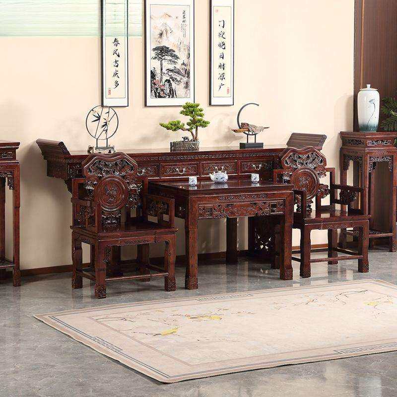 老榆木中堂条桌仿古明式条案四件套全实木贡桌六件套农村堂屋条几