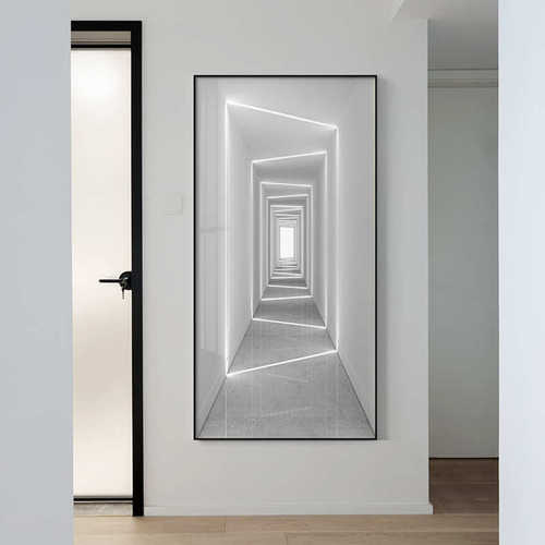 现代简约玄关装饰画走廊过道黑白建筑光影挂画视觉空间延伸感墙画