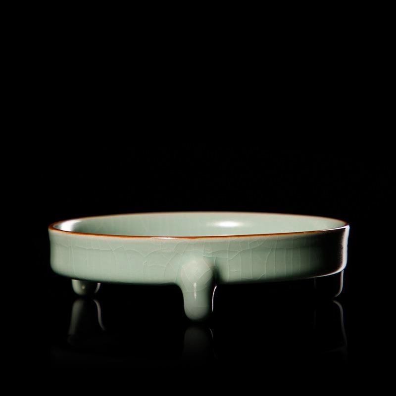 宋朴汝窑汝瓷三足壶承干泡台壶托茶具配件家用陶瓷茶壶垫开片可养