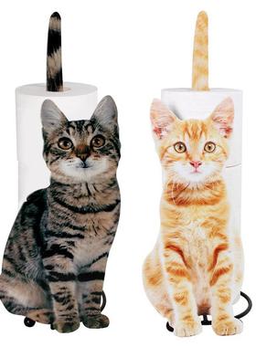 小猫卷纸摆件 家居餐巾纸架卫生间纸巾架铁艺工艺品 摆件式置物架