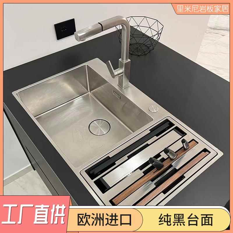 意大利进口家用防刮耐磨岩板岛台 纯色系列黑 高定台面岩板