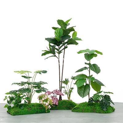 绿植造景室内景观造景橱窗场景布置苔藓假植物装饰楼梯下假树绢花